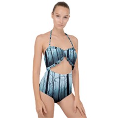 Tree Night Dark Forest Scallop Top Cut Out Swimsuit by Vaneshop