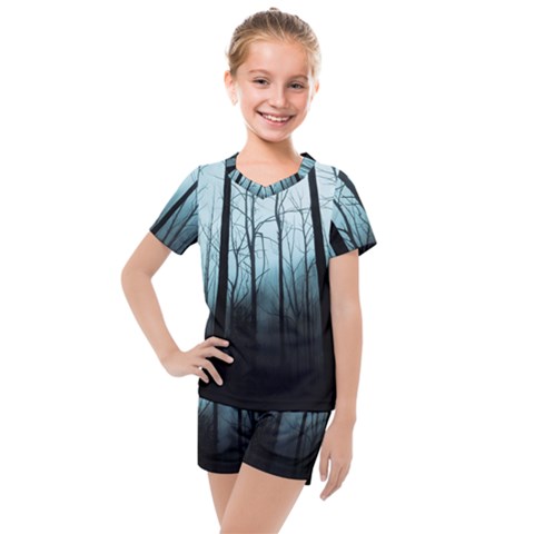 Tree Night Dark Forest Kids  Mesh Tee And Shorts Set by Vaneshop