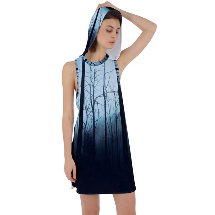 Tree Night Dark Forest Racer Back Hoodie Dress