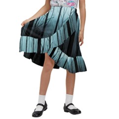 Tree Night Dark Forest Kids  Ruffle Flared Wrap Midi Skirt by Vaneshop