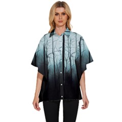 Tree Night Dark Forest Women s Batwing Button Up Shirt