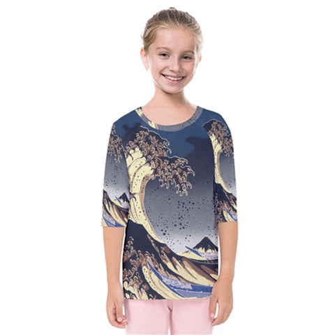 The Great Wave Off Kanagawa Japanese Waves Kids  Quarter Sleeve Raglan Tee by Vaneshop