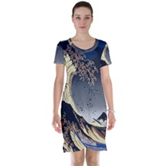 The Great Wave Off Kanagawa Japanese Waves Short Sleeve Nightdress by Vaneshop