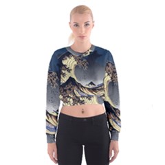 The Great Wave Off Kanagawa Japanese Waves Cropped Sweatshirt by Vaneshop