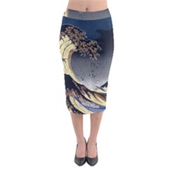 The Great Wave Off Kanagawa Japanese Waves Midi Pencil Skirt by Vaneshop