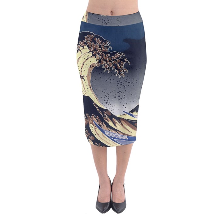 The Great Wave Off Kanagawa Japanese Waves Midi Pencil Skirt