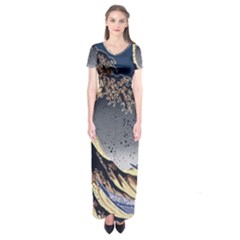 The Great Wave Off Kanagawa Japanese Waves Short Sleeve Maxi Dress by Vaneshop