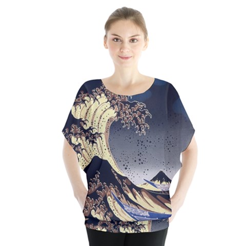 The Great Wave Off Kanagawa Japanese Waves Batwing Chiffon Blouse by Vaneshop