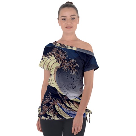 The Great Wave Off Kanagawa Japanese Waves Off Shoulder Tie-up Tee by Vaneshop