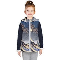 The Great Wave Off Kanagawa Japanese Waves Kids  Hooded Puffer Vest by Vaneshop