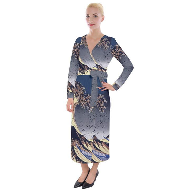 The Great Wave Off Kanagawa Japanese Waves Velvet Maxi Wrap Dress