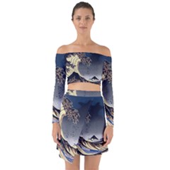 The Great Wave Off Kanagawa Japanese Waves Off Shoulder Top With Skirt Set by Vaneshop