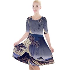 The Great Wave Off Kanagawa Japanese Waves Quarter Sleeve A-line Dress by Vaneshop