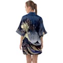 The Great Wave Off Kanagawa Japanese Waves Half Sleeve Satin Kimono  View2