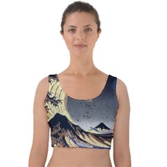 The Great Wave Off Kanagawa Japanese Waves Velvet Crop Top by Vaneshop