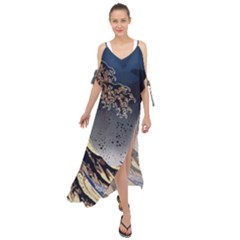 The Great Wave Off Kanagawa Japanese Waves Maxi Chiffon Cover Up Dress by Vaneshop