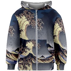 The Great Wave Off Kanagawa Japanese Waves Kids  Zipper Hoodie Without Drawstring by Vaneshop