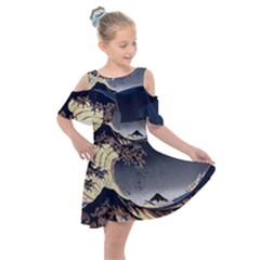 The Great Wave Off Kanagawa Japanese Waves Kids  Shoulder Cutout Chiffon Dress by Vaneshop