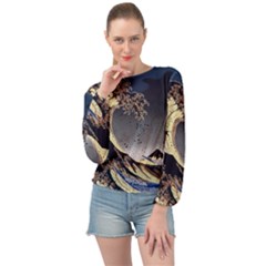 The Great Wave Off Kanagawa Japanese Waves Banded Bottom Chiffon Top by Vaneshop