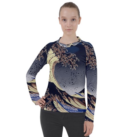 The Great Wave Off Kanagawa Japanese Waves Women s Pique Long Sleeve Tee by Vaneshop