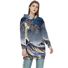 The Great Wave Off Kanagawa Japanese Waves Women s Long Oversized Pullover Hoodie by Vaneshop