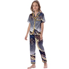 The Great Wave Off Kanagawa Japanese Waves Kids  Satin Short Sleeve Pajamas Set by Vaneshop