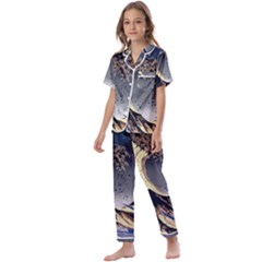 The Great Wave Off Kanagawa Japanese Waves Kids  Satin Short Sleeve Pajamas Set by Vaneshop