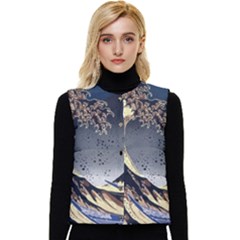 The Great Wave Off Kanagawa Japanese Waves Women s Short Button Up Puffer Vest by Vaneshop