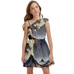 The Great Wave Off Kanagawa Japanese Waves Kids  One Shoulder Party Dress by Vaneshop