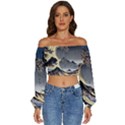 The Great Wave Off Kanagawa Japanese Waves Long Sleeve Crinkled Weave Crop Top View1