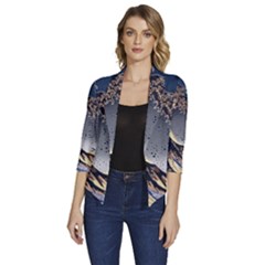 The Great Wave Off Kanagawa Japanese Waves Women s Draped Front 3/4 Sleeve Shawl Collar Jacket