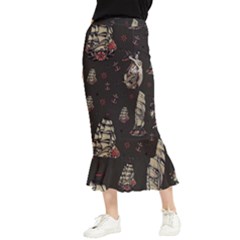 Vintage Tattoos Nautical Maxi Fishtail Chiffon Skirt by Vaneshop