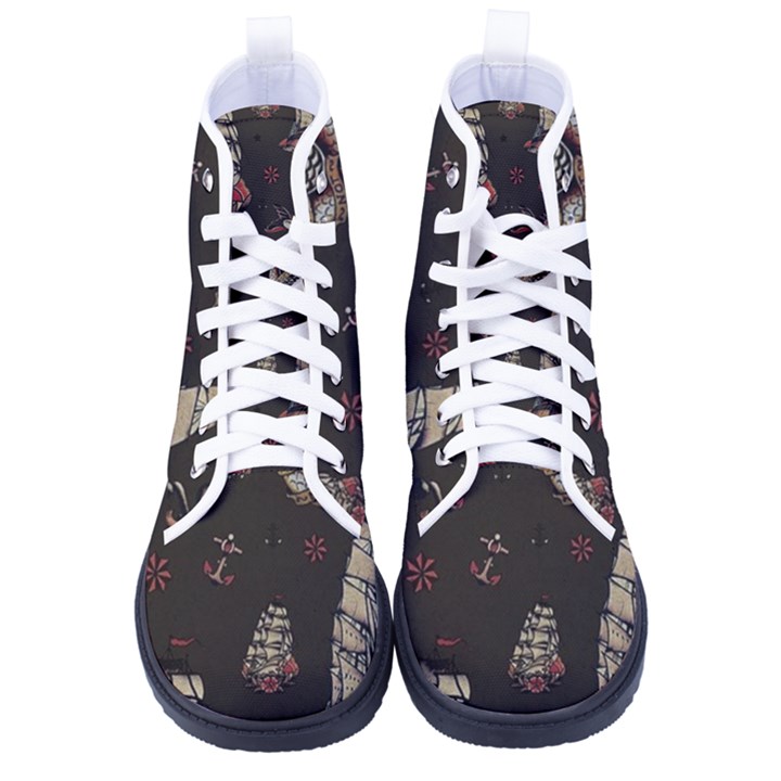 Vintage Tattoos Nautical Women s High-Top Canvas Sneakers