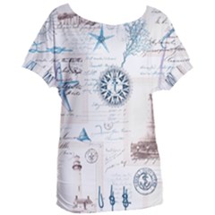 Nautical Lighthouse Vintage Postcard French Writing Women s Oversized Tee by Vaneshop