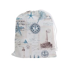 Nautical Lighthouse Vintage Postcard French Writing Drawstring Pouch (xl) by Vaneshop