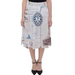 Nautical Lighthouse Vintage Postcard French Writing Classic Midi Skirt by Vaneshop