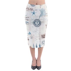 Nautical Lighthouse Vintage Postcard French Writing Midi Pencil Skirt by Vaneshop