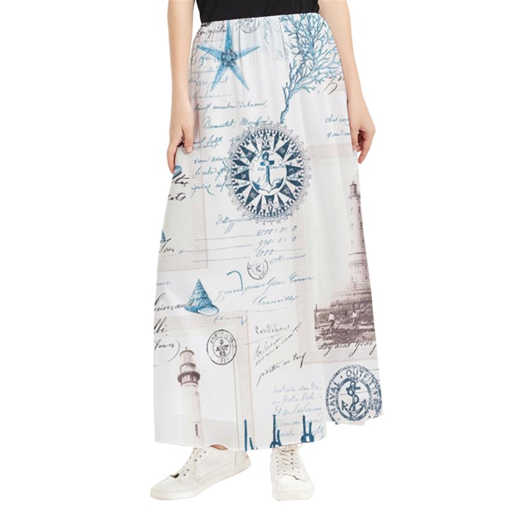 Nautical Lighthouse Vintage Postcard French Writing Maxi Chiffon Skirt