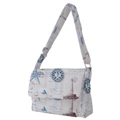 Nautical Lighthouse Vintage Postcard French Writing Full Print Messenger Bag (m) by Vaneshop