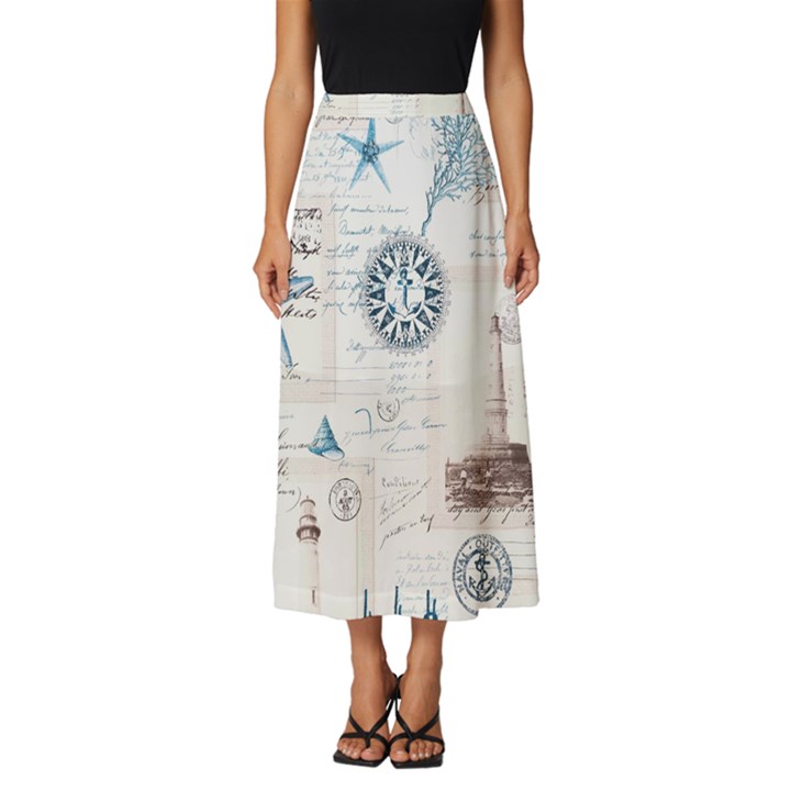 Nautical Lighthouse Vintage Postcard French Writing Classic Midi Chiffon Skirt