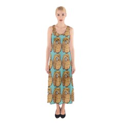 Owl Bird Pattern Sleeveless Maxi Dress