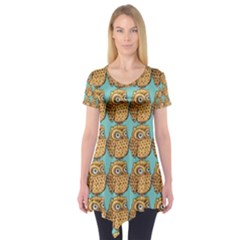 Owl Bird Pattern Short Sleeve Tunic 