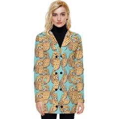 Owl Bird Pattern Button Up Hooded Coat 