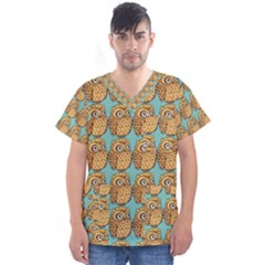 Owl Bird Pattern Men s V-neck Scrub Top