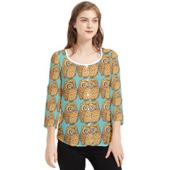 Owl Bird Pattern Chiffon Quarter Sleeve Blouse by Vaneshop