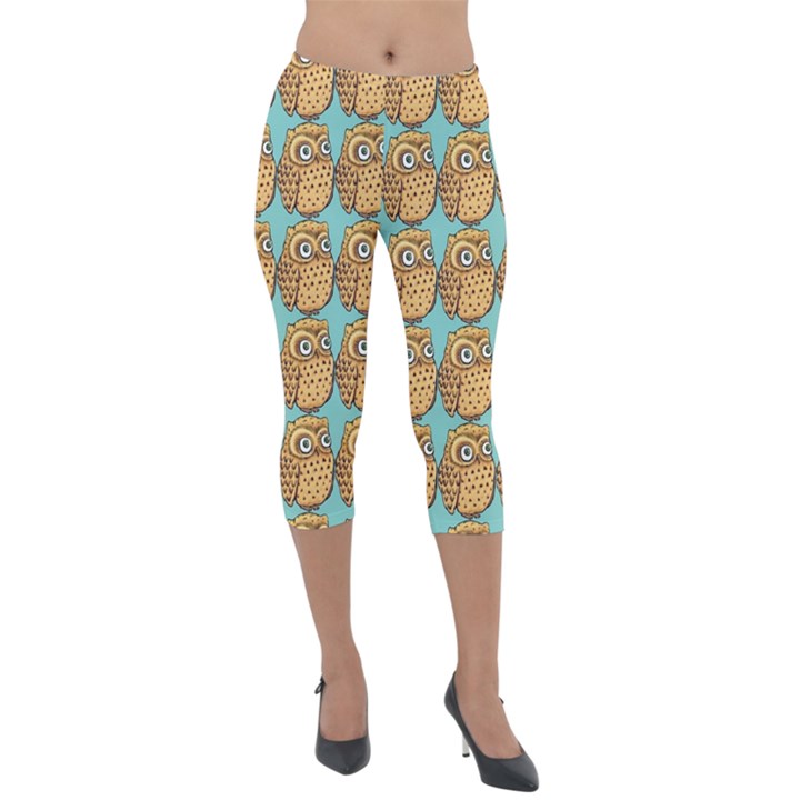 Owl Bird Pattern Lightweight Velour Capri Leggings 