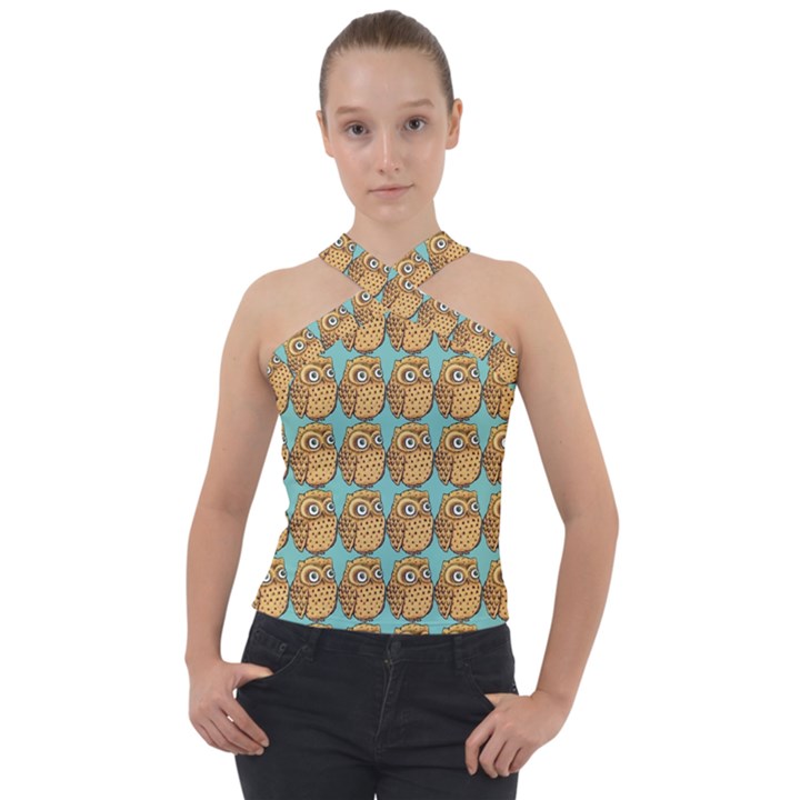 Owl Bird Pattern Cross Neck Velour Top