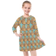 Owl Bird Pattern Kids  Quarter Sleeve Shirt Dress