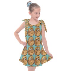 Owl Bird Pattern Kids  Tie Up Tunic Dress