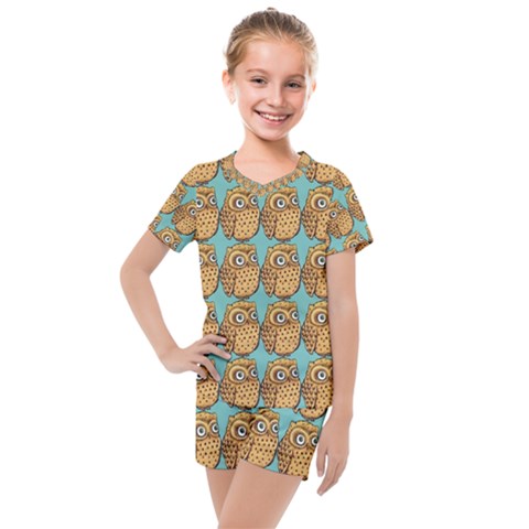 Owl Bird Pattern Kids  Mesh Tee And Shorts Set by Vaneshop